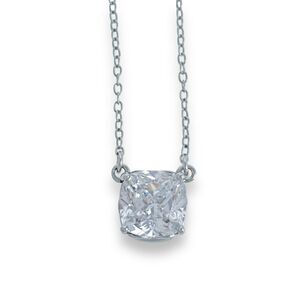 Elle "Signature" Rhodium Plated Sterling 8mm Cushion Cut Cubic Zirconia Necklace